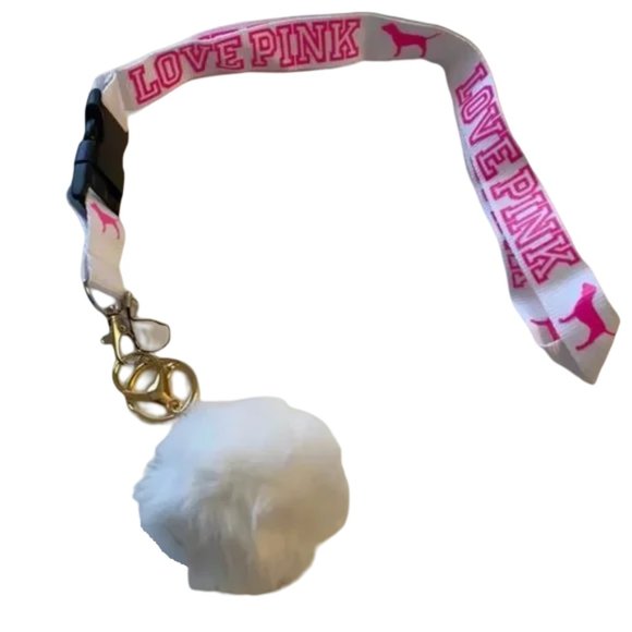 NEW PINK Victoria’s Secret LOVE PINK Detachable Lanyard Keys Soft Fuzzy Pompom - Picture 1 of 5